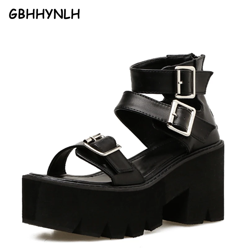 GBHHYNLH buckle sandal peep toe heels gladiator platform summer shoes female casual sandals thick LJA272 | Обувь