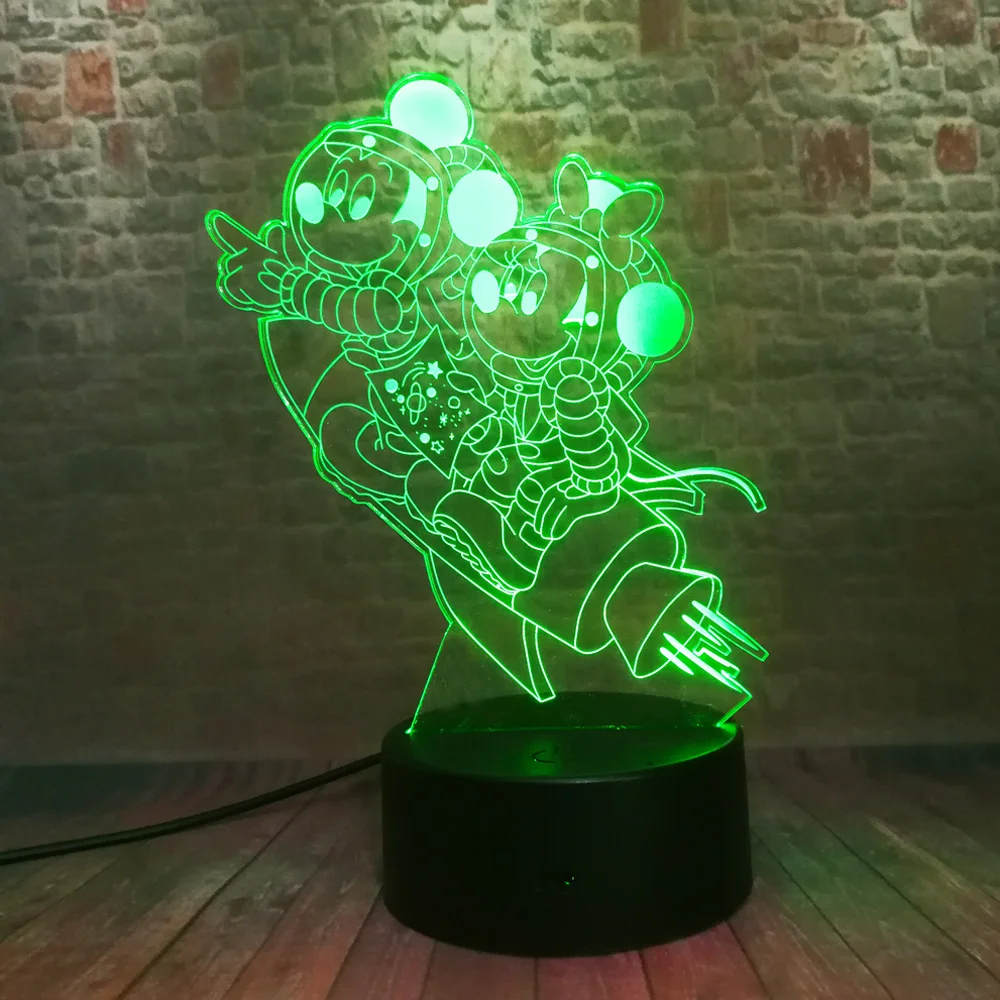 3D космический Микки Минни Маус мыши космонавты и ракеты фигурка 7 цветов ночной
