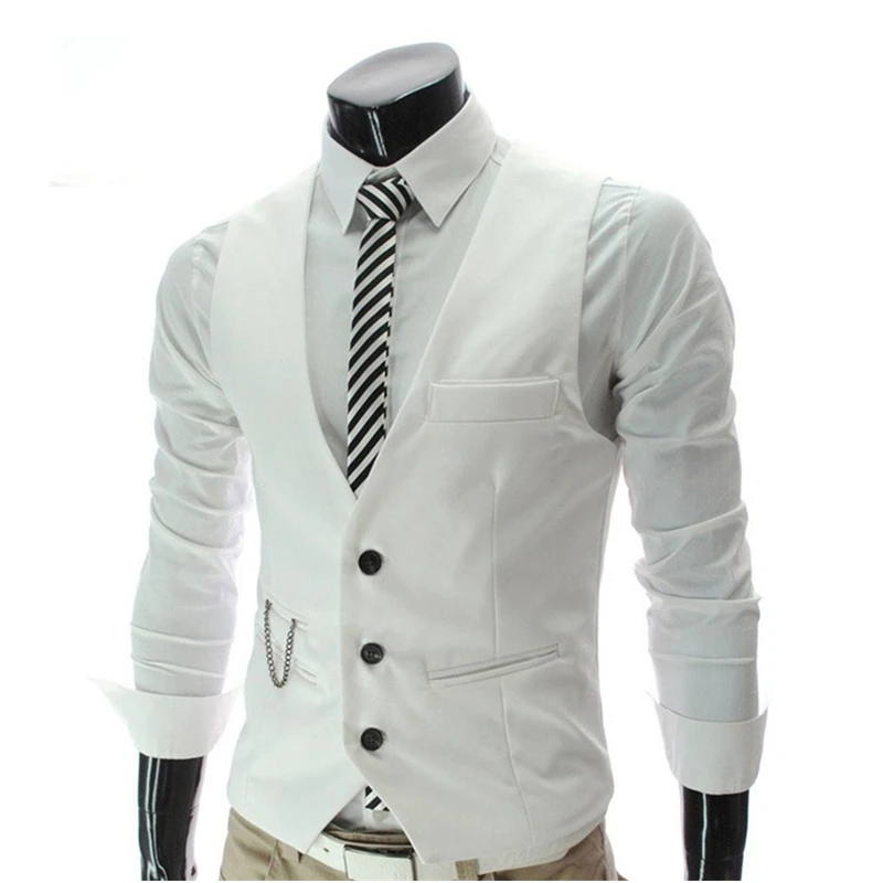 

Fashion Men Vests Waistcoat Solid Color V Neck Sleeveless Buttons Blazer Plus Size Formal Business Jacket Vests 5xl