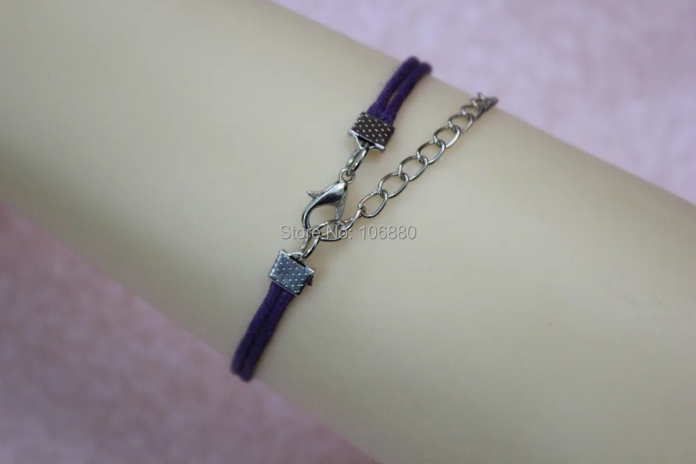 wholesale Ancient bronze hollow oval bracelet purple wax rope charm gift friendship | Украшения и аксессуары