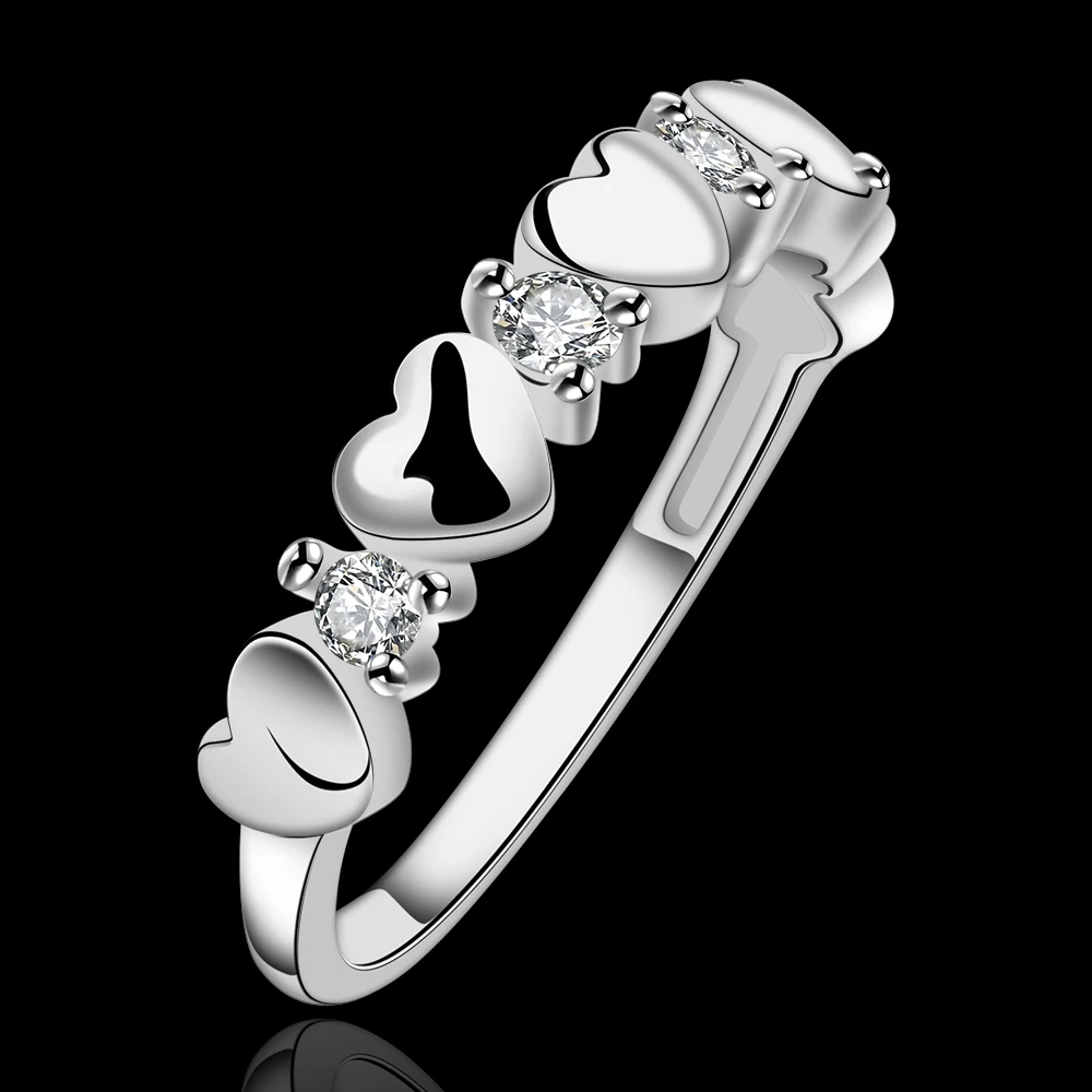 Кольцо в форме сердца спортивное посеребренное и циркониевое ювелирное изделие