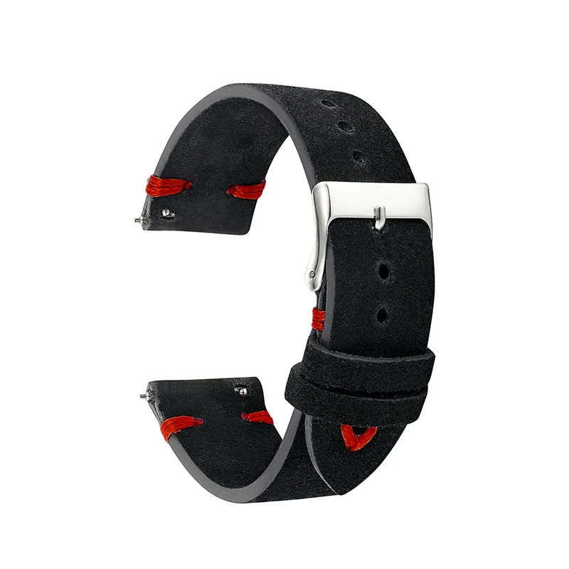 ONTHELEVEL Handmade Suede Watch Straps Vintage Genuine Leather Watchband Calfskin Watch Straps Black straps 18mm 20mm 22mm