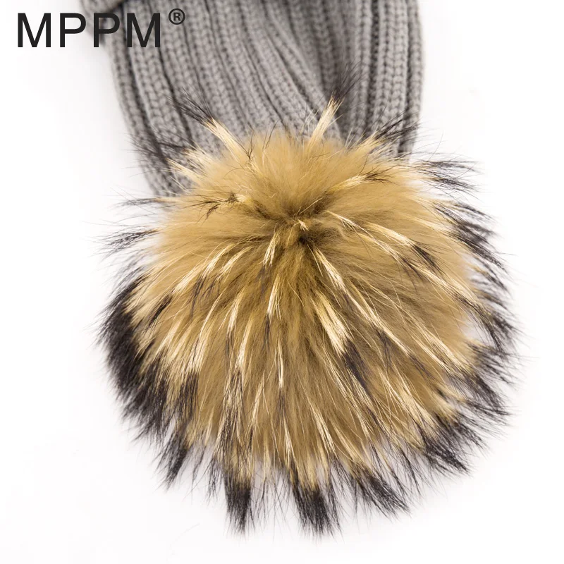 MPPM шапка из натурального меха вязаная с помпоном енота женская зимняя шерстяная