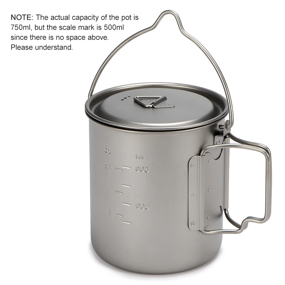 

400ml/450ml Ultralight Titanium Cup 750ml Titanium Hanging Pot Outdoor Tableware Sets Camping Picnic Portable Drinkware Cookware
