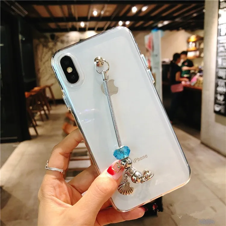 Для iPhone 5S SE 6 6S 7 8 Plus чехол Блестящий Алмазный драгоценный камень браслет цепочка