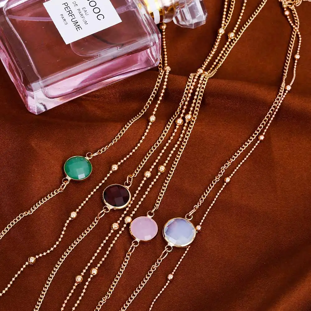 Модное двухслойное ожерелье чокер FAMSHIN с натуральным кристаллом золотого цвета