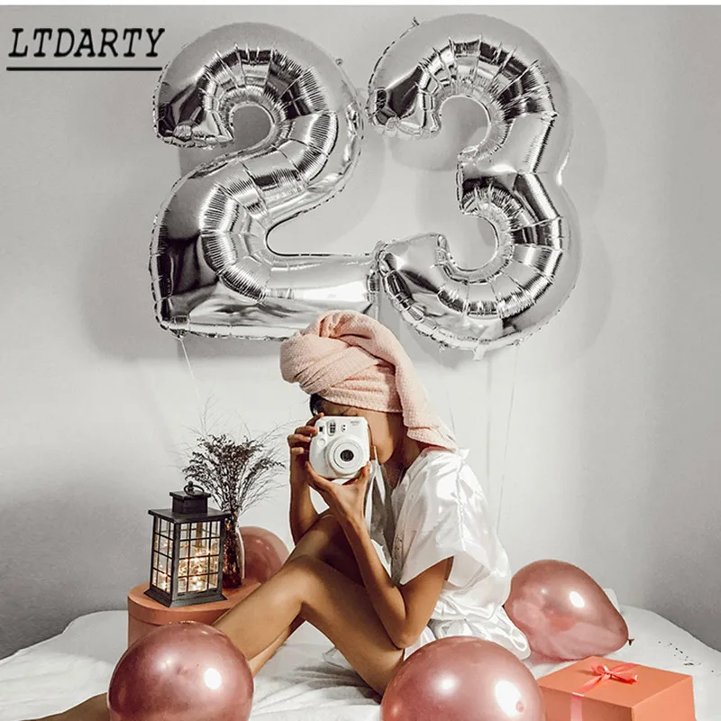 2 шт. 32/40 Дюймов серебряная фольга Цифровой шар 19 номер hday вечерние свадебные Для