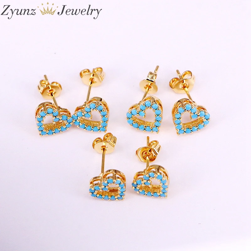 5 пар ZYZ336-7833 крошечные сердце серьги с голубым клипсы с камнем Серьги для Для женщин девушки ювелирные изделия