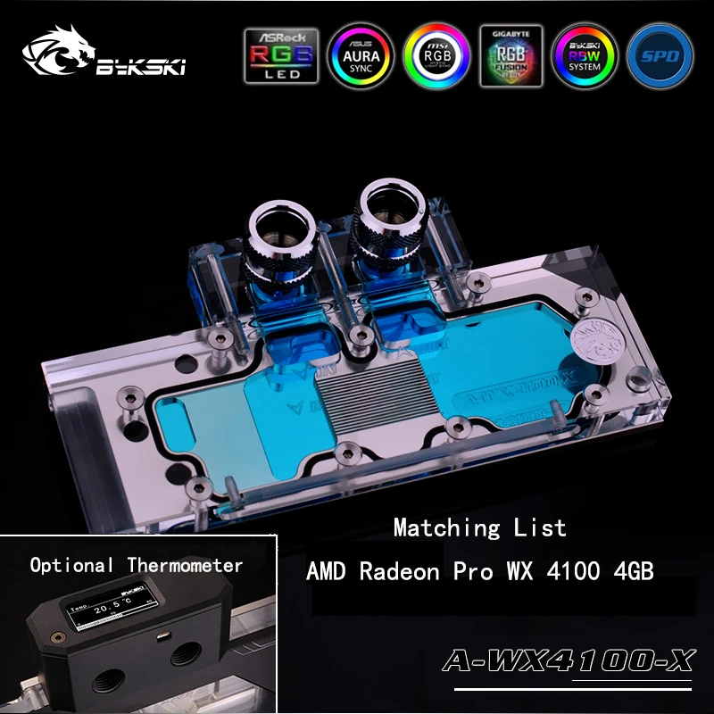 BYKSKI для AMD Radeon Pro WX 4100 4 ГБ. Полностью покрытый медный водяной блок. П/П: A WX4100 X|Кулеры