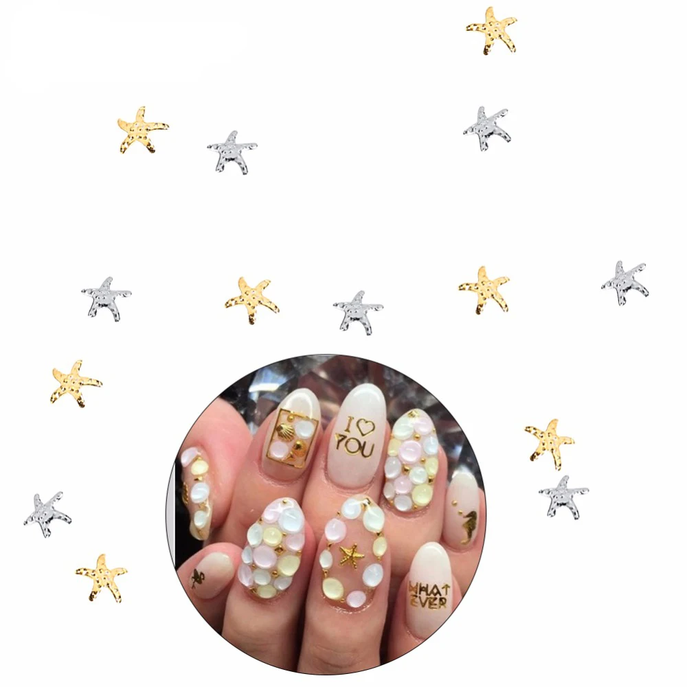 Металлические золотые серьги для ногтей с морской лошадью 100 шт. серебряные