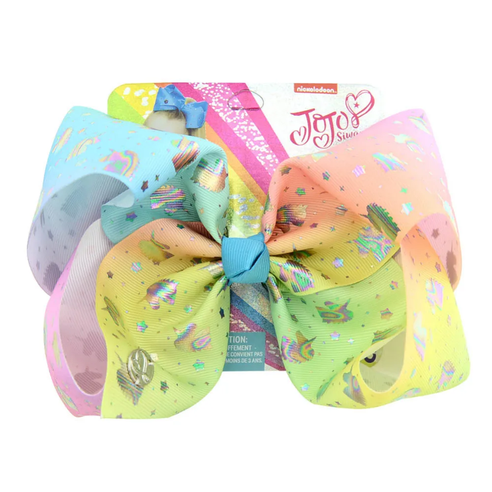 

6PCS/Lot jojo siwa 8 Inch Large Hair Bows Grosgrain Ribbon Pattern Beautiful Unicorn With Alligator Clip cheer bow For Girl Gift