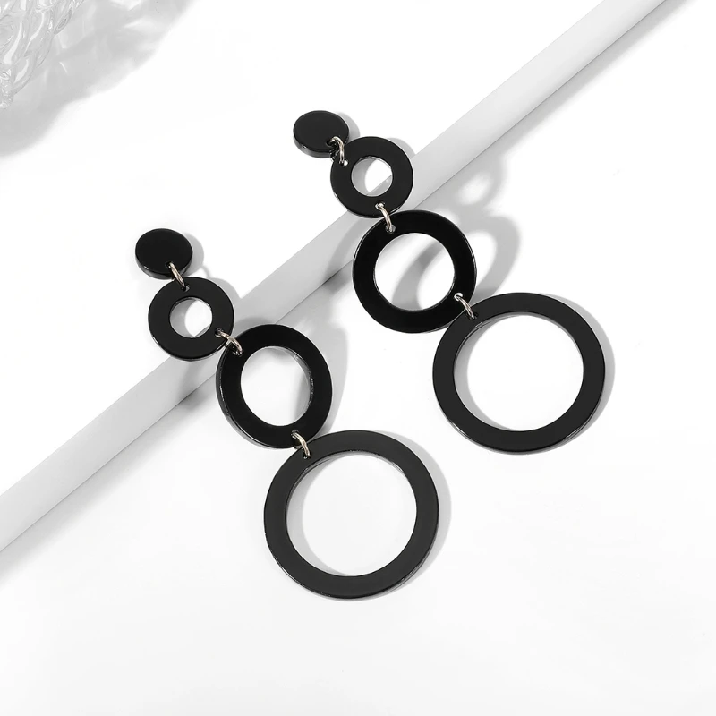 Женские ювелирные изделия серьги акриловые черные кольца длинные висячие