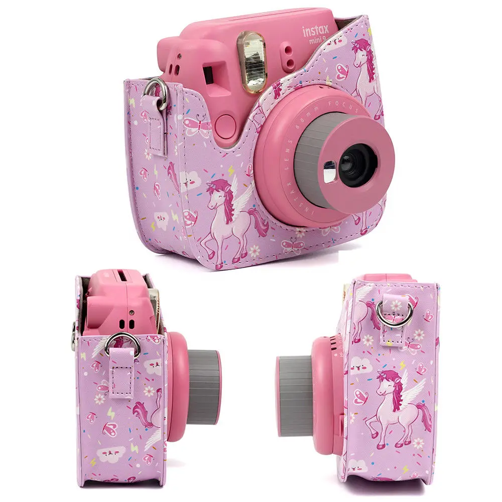 Для Fujifilm Instax Mini 9 8 моментальная камера Розовый Единорог Лошадь PU кожаный чехол