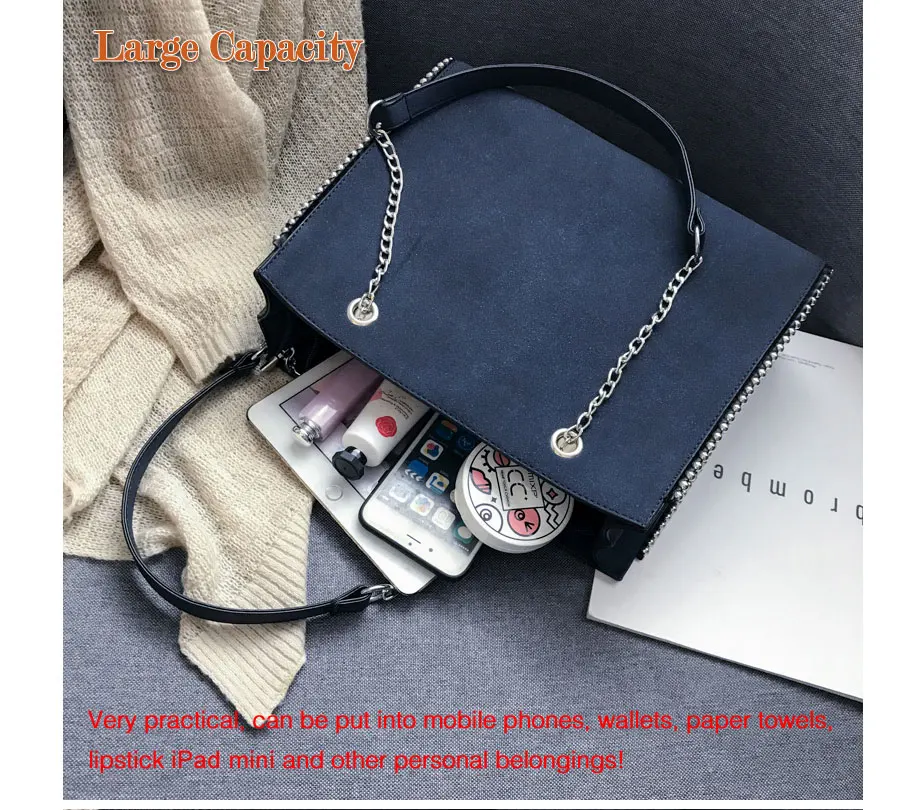 

New Fashion Handbag women's Shoulder Bag Luxury Scrub PU Rivet Casual Totes High-end Large Capacity Rivet Chain Messenger Bag