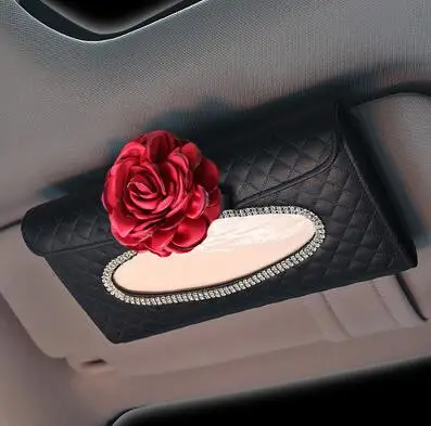 Sun visor tissue box Чехлы на руль с красной розой цветок кристалл горный хрусталь подушка для шеи на сиденье ремень безопасности крышка аксессуары для салона автомобиля - Название цвета: Sun visor tissue box