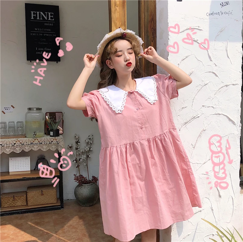 

Korean Mori Girl Spring/autumn Student Peter Pan Collar Lace Dress 2019 New Summer Sweet Lolita Fairy Dress