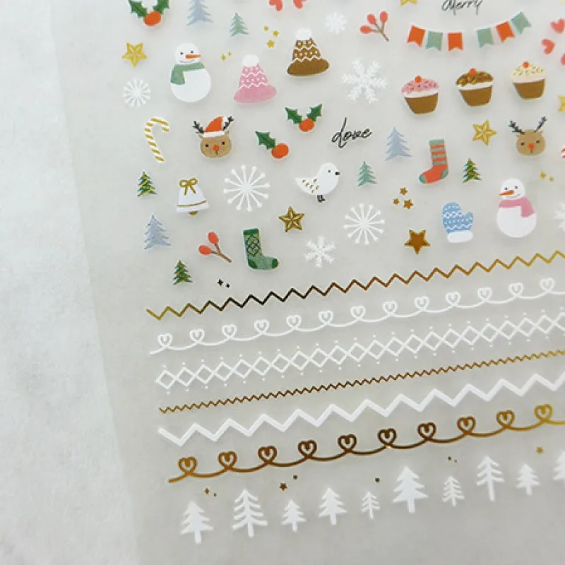 suatelier winter love clear PET cute adhesive stickers scrapbooking nail phone planner decoration snowflake flag design