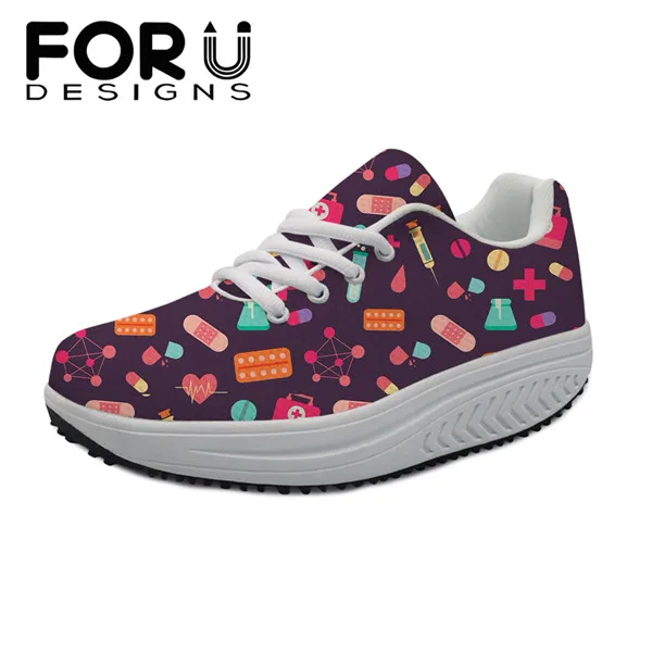 FORUDESIGNS/Женская обувь для медсестры с сетчатым верхом; весенние женские туфли на плоской платформе, визуально увеличивающие рост, с 3D принтом - Цвет: H10009AS