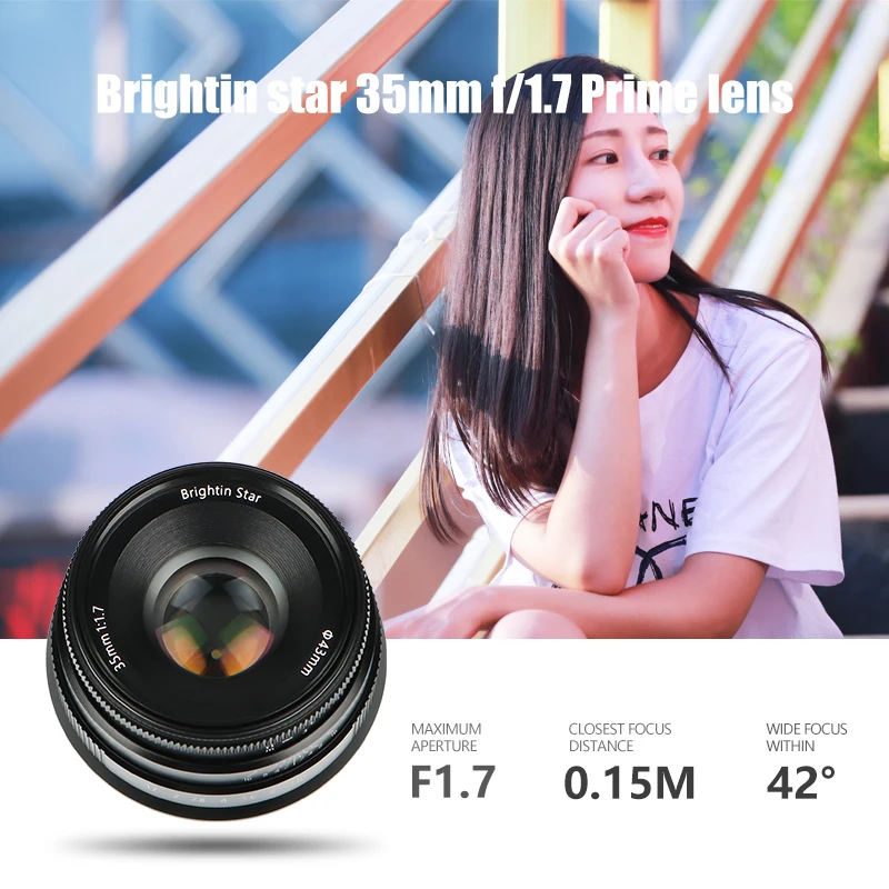 Brightin star 35mmF1. 7 объектив с большой диафрагмой для E mount Canon EOS M FX M4/3 A7 A7II A7R A7RII A7S A7SII M6 M5