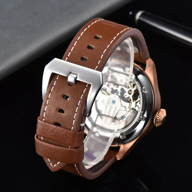 Corgeut 46mm Mens Automatic Watch Coffee PVD Case Luminous Dial WristWatch Date Function Flywheel Mechanical Watches CA3023CC | Наручные