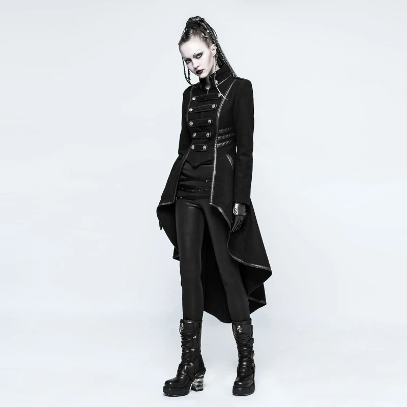 Gothic Halloween Christmas Wool Blends Coat Winter Uniform Asymmetric Buckle Worsted Military Women's Long Coats PUNK RAVE Y-786