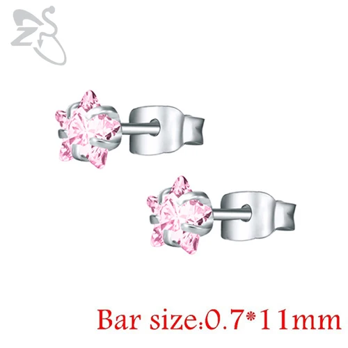 Style 2 Pink Star AAA кубические циркониевые серьги для пирсинга, маленькие круглые серьги-гвоздики для женщин, детские хирургические стальные серьги-винт, циркониевые ювелирные изделия с камнем - Окраска металла: Style 2 Pink Star