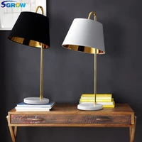sgrow nordic fabric lampshade table lamp light fixtures marble base desk lights with e27 bulb indoor lighting for bedroom study