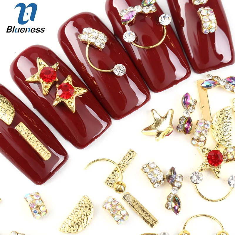 Blueness 10pcs/lot 3D Nail Art Decoration Glod Silver DIY Glitter Crystal Rhinestones Studs Charms Jewelry For Nails Tool | Красота и