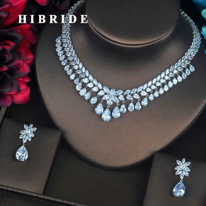 

HIBRIDE Beautiful Luxury Full Jewelry Sets For Women Bride Necklace Set Wedding Dubai Dress Accessories Wholesale Price N-402