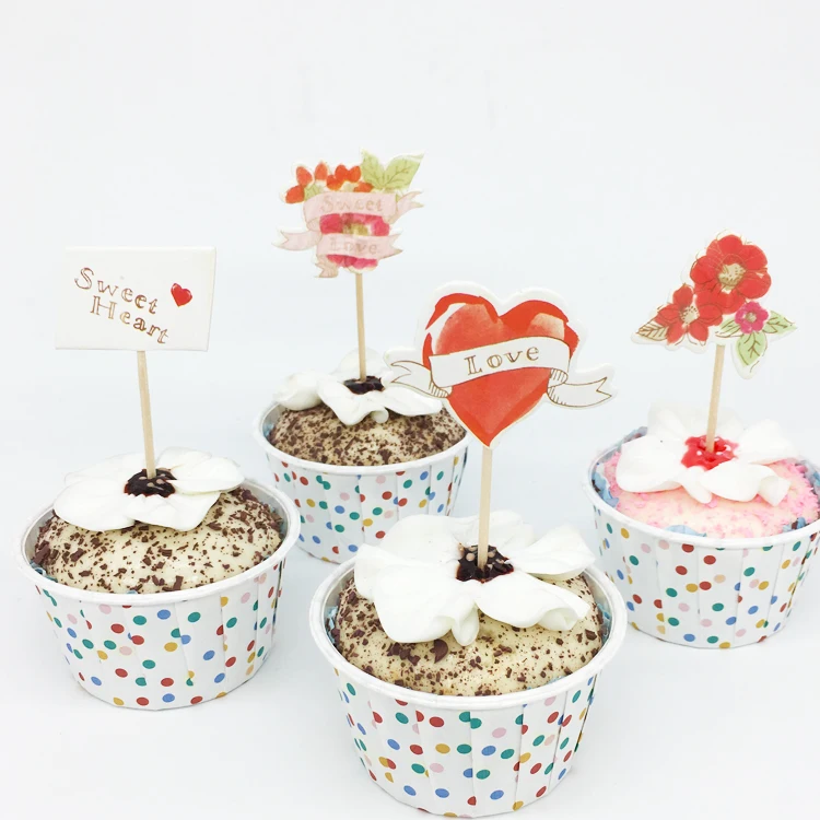 24 шт./лот топперы для торта в виде сердца и цветов с надписью Love Мультяшные