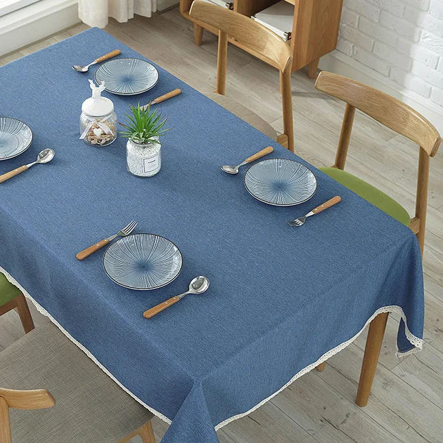 Solid Color Decorative Tablecloth Imitation Linen Lace Table Cloth Dining Table Cover Home Decoration