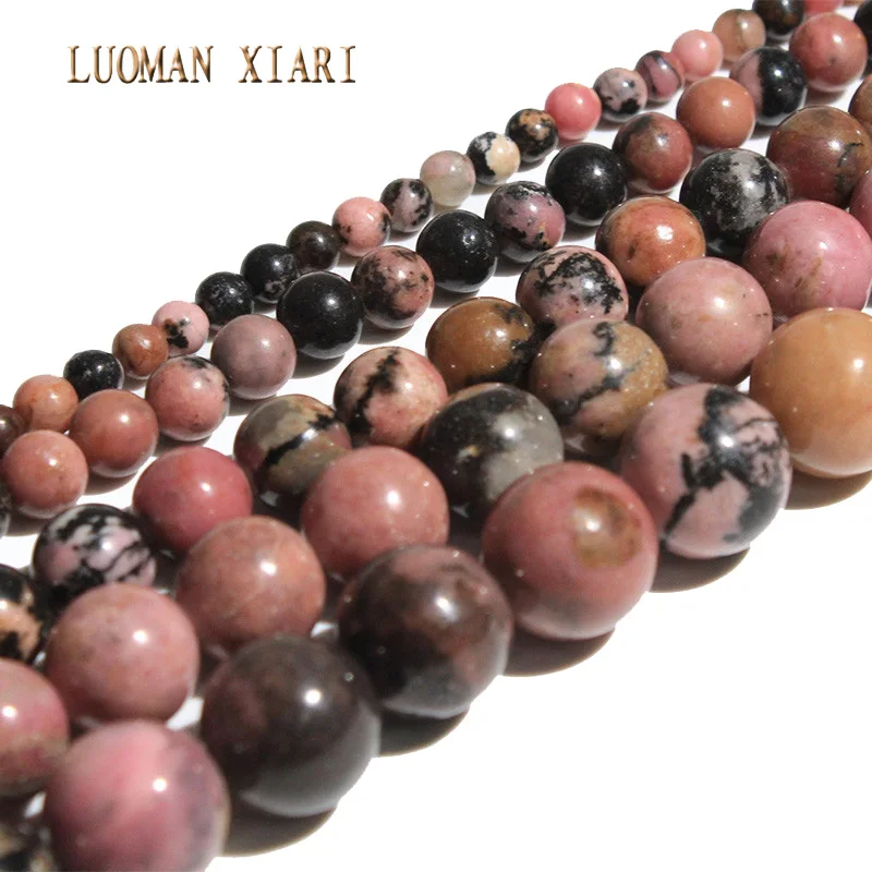 Wholesale Natural Black Line Rhodochrosite Stone Beads For Jewelry Making Pink DIY Bracelet Necklace 4/6/8/10/12 mm Strand 15'' |