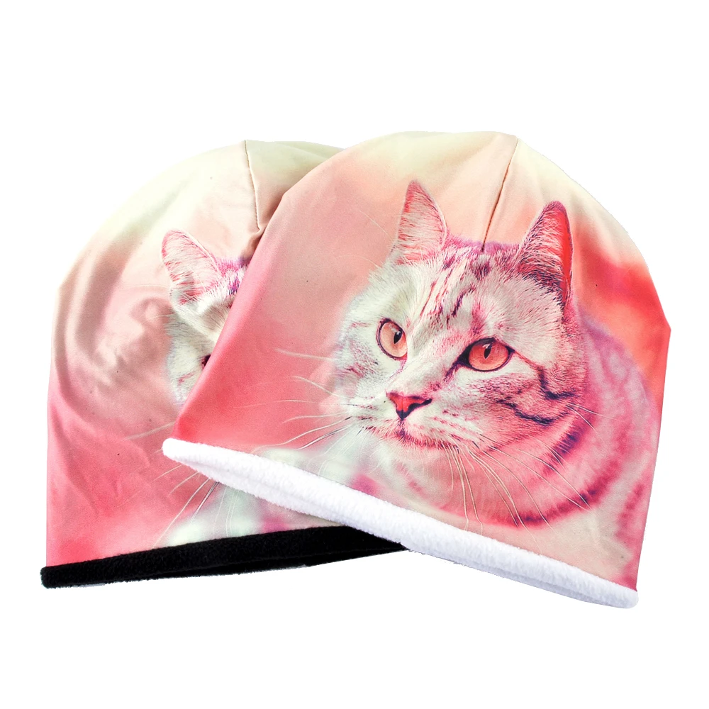 Winter Beanie Ladies Warm Thick Bonnet Caps Women Cute Cat 3D Printing Hats Girls Fashion Streetwear Skullies Beanies Men Gorro |