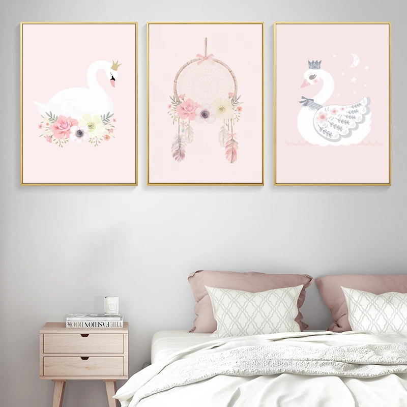 Flowers Swan Princess Canvas Painting Wall Pictures For Living Room Nursery Girls Decoration Posters and Prints No Frame | Дом и сад