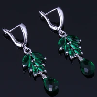 pretty water drop green cubic zirconia silver plated drop dangle earrings v1005