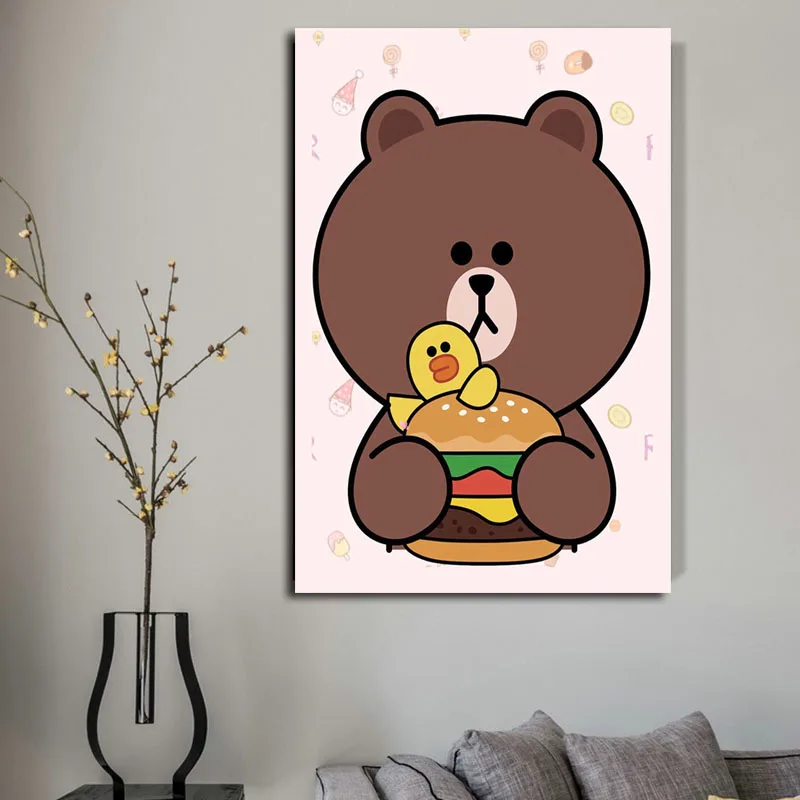 DIY картинки для раскраски по номерам с коричневыми картина c медведем рисунок