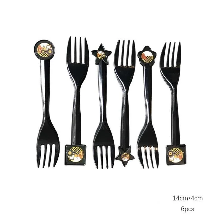 6pcs fork Строительный трактор надувные воздушные шары на день рождения экскаватор автомобиль баннеры детский день рождения, день рождение мальчика вечерние принадлежности - Цвет: 6pcs fork