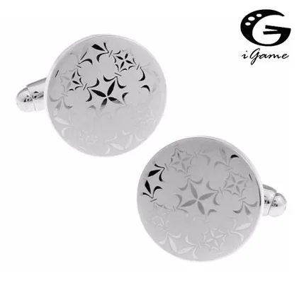 

iGame Men Gift Flower Cufflinks Wholesale&retail Silver Color Copper Material Fashion Laser Design