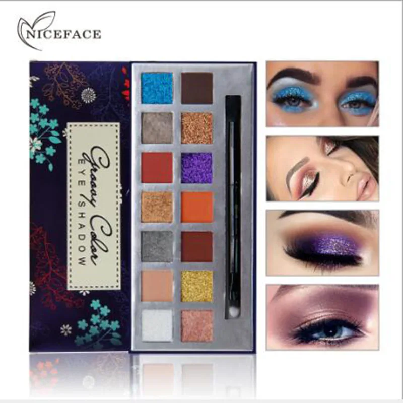 NICEFACE Pressed Powder Glitter Eyeshadow Makeup Sunset Palette Shimmer Matte Eye Shadow Pallete Desert 14 Colors |