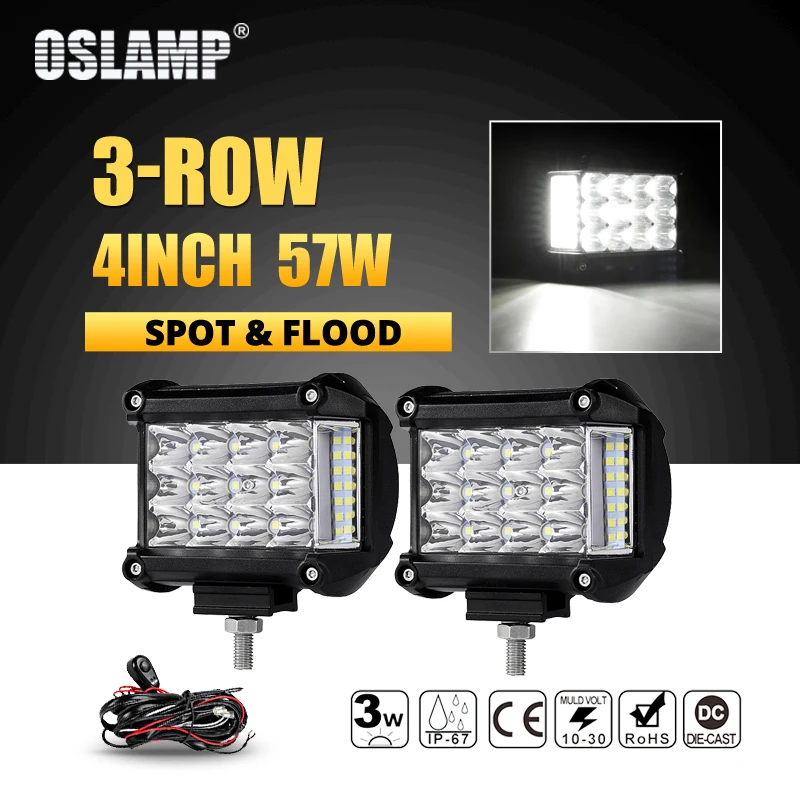 Oslamp 3 рядные 4 дюймовые 57 Вт светодиодные рабочие фары для внедорожников