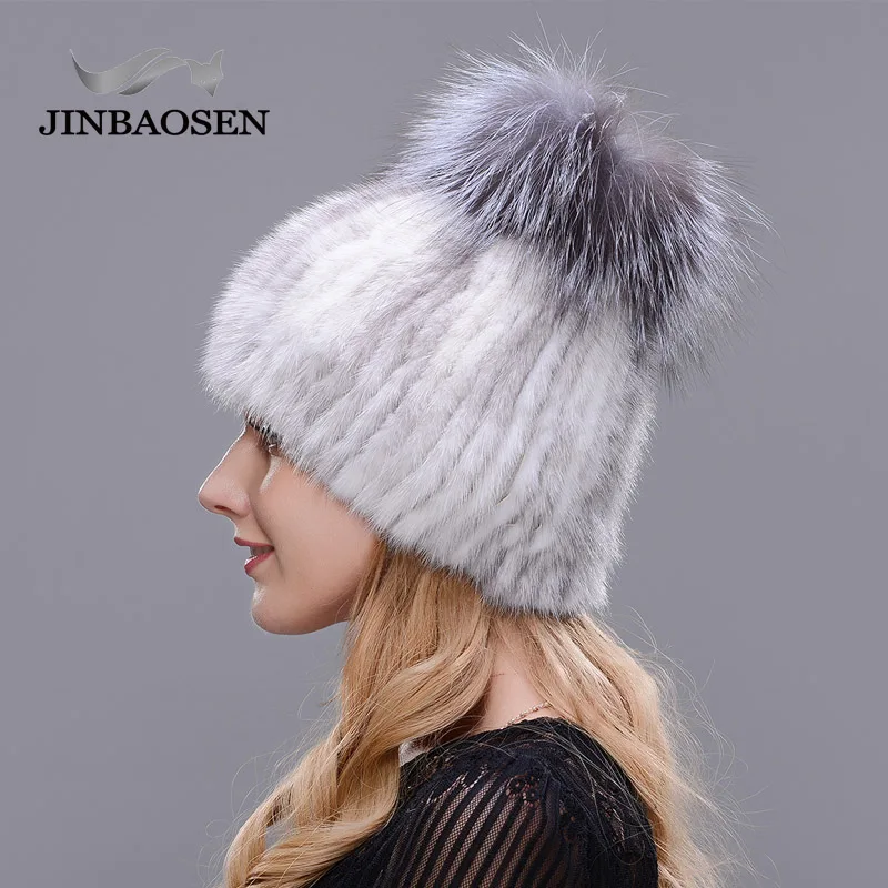JINBAOSEN новая популярная русская меховая шапка норковая мех лисы вязаная зима