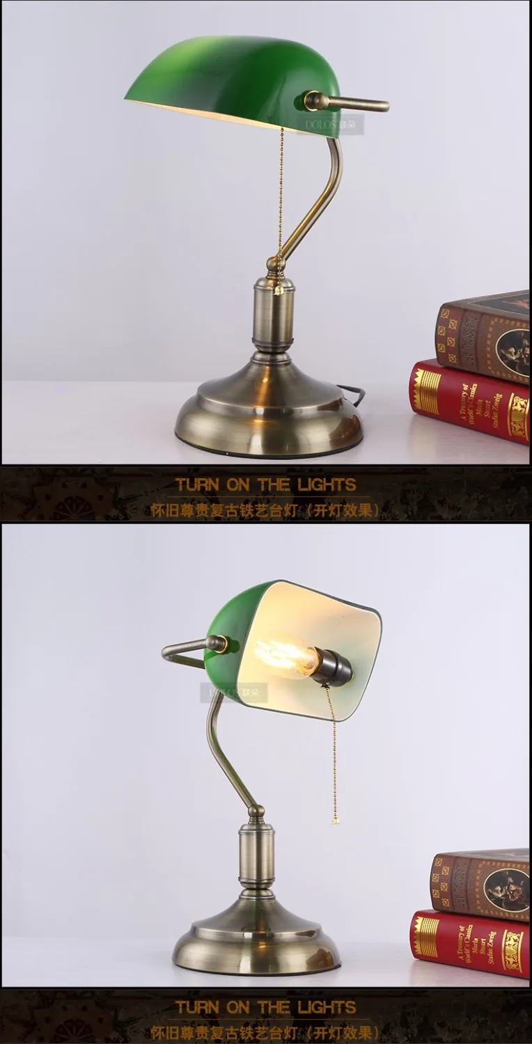 Бесплатная доставка антикварная Винтажная настольная лампа с зеленым