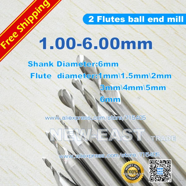 1 мм 5 2 3 4 6 канавки шаровой резец набор шаровых концевых фрез # AWEAWE344|2 flute|ball end millend