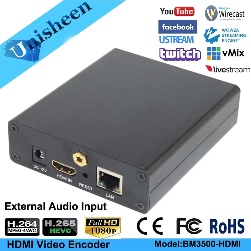 Unisheen H.265 H.264 IPTV HDMI аудио видео кодировщик прямой трансляции работает с wowza xtream