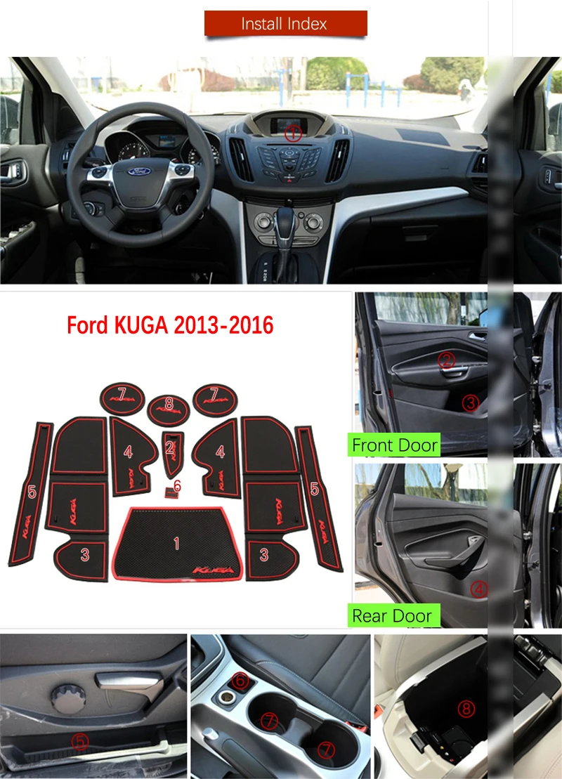 Противоскользящий коврик для разъема ворот резиновые подставки Ford KUGA 2013 2014 2015 2016