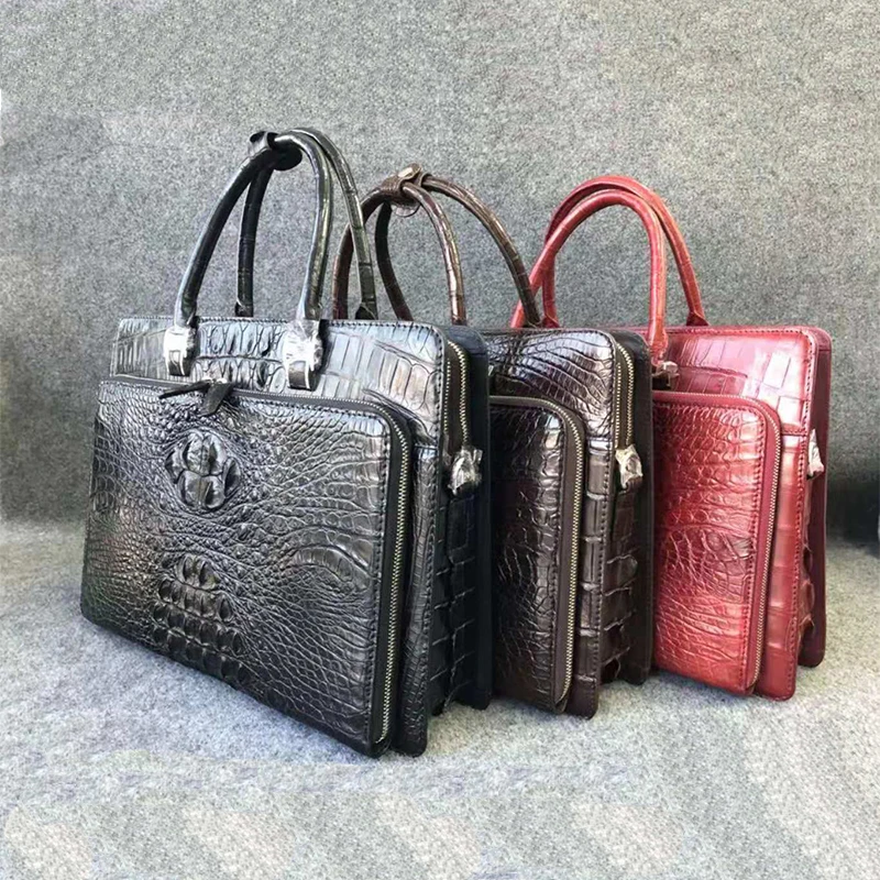 100% Genuine Alliagtor leather front pocket briefcase bag men luxury genuine crocodile leather business bags for men UBEJ0009