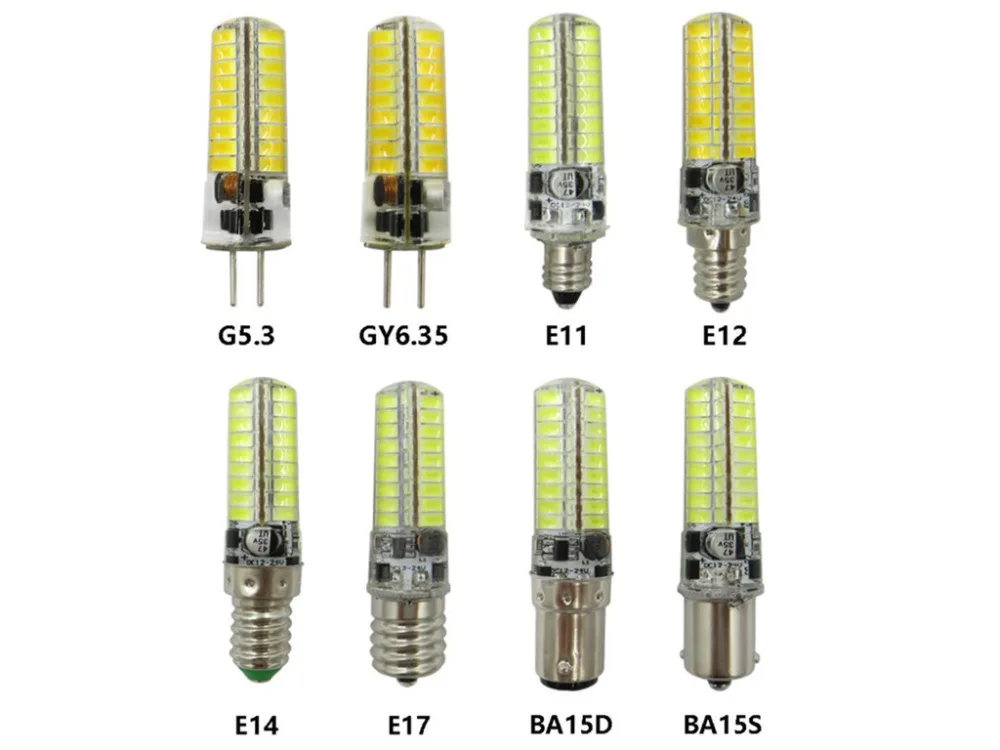 Светодиодный E11 12V E12 24V E14 AC12V E17 DC12V GY6.35 24V G5.3 BA15D AC12V E11 DC12~ 24V gu5.3 5730-72SMD E17 24V E14 силиконовый светодиодный