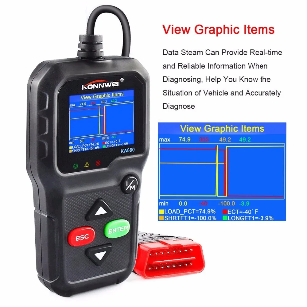 KONNWEI KW680 лучший OBD2 ODB 2 диагностический сканер для автомобиля OBD инструмент