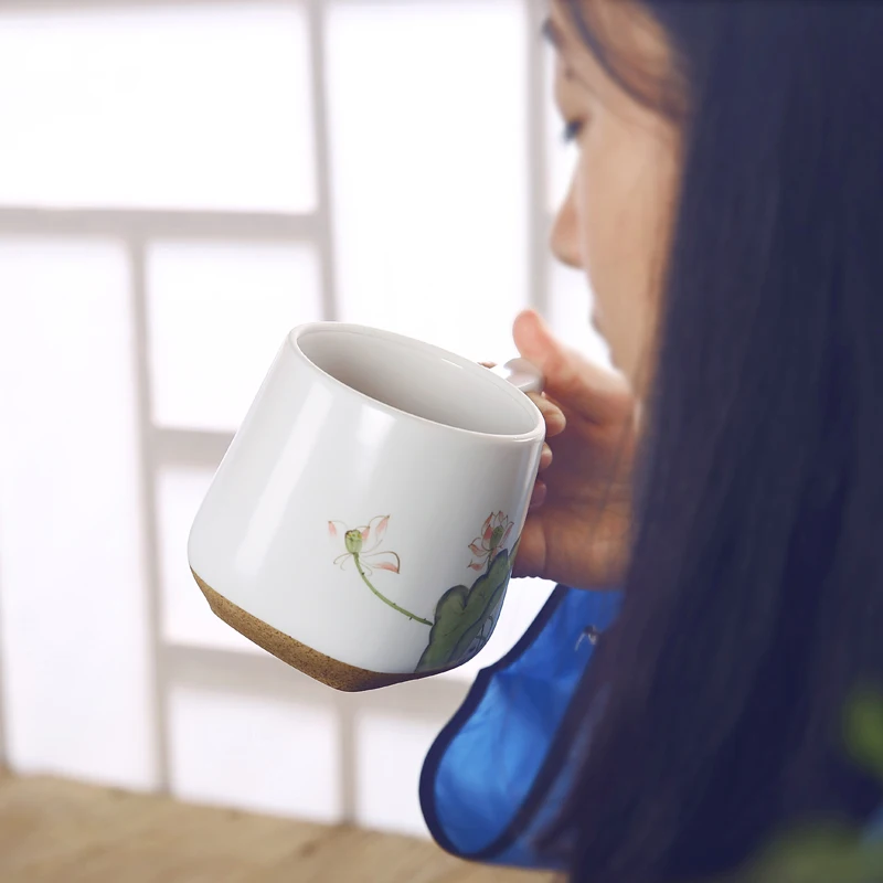 

400ml Zen Hand Painted Lotus Teacup Chinese Coarse Pottery Kung Fu Tea Sets Coffee Cups Office Puer Tea Cups Filter Master Cup