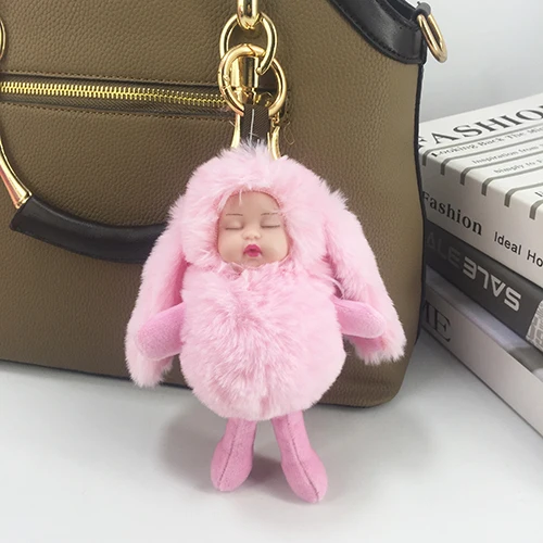 pink Новые милые длинные уши Спящая Очаровательная Детская плюшевая кукла брелок Подвеска женская сумка автомобиль кулон игрушки Праздничные подарки - Color: pink